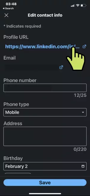 Step 5 of 9 tap the current profile url