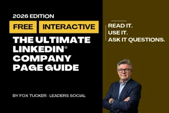 Cover image for The Ultimate LinkedIn® Company Page Guide 2026 by Fox Tucker, marked free and interactive.