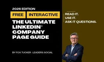 Cover image for The Ultimate LinkedIn® Company Page Guide 2026 by Fox Tucker, marked free and interactive.